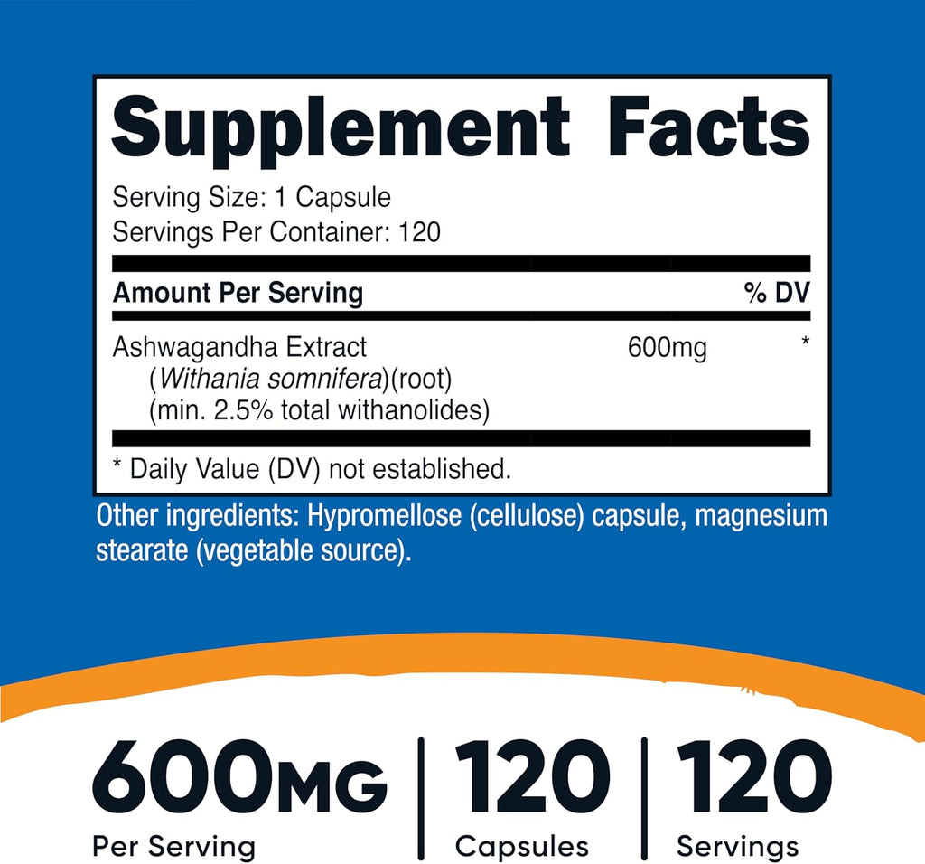 Nutricost Ashwagandha Herbal Supplement 600mg, 120 Capsules - Vegetarian, Non-GMO, Gluten Free, Ashwagandha Root