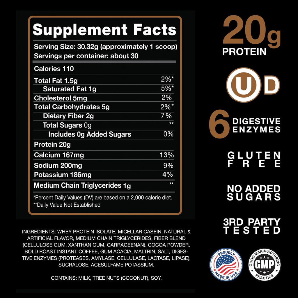 Devotion Nutrition Protein Powder Blend | Gluten Free, Keto Friendly, No Added Sugars | 1g MCT | 20g Whey & Micellar Protein | 2lb Tub (Mocha Java Chip)