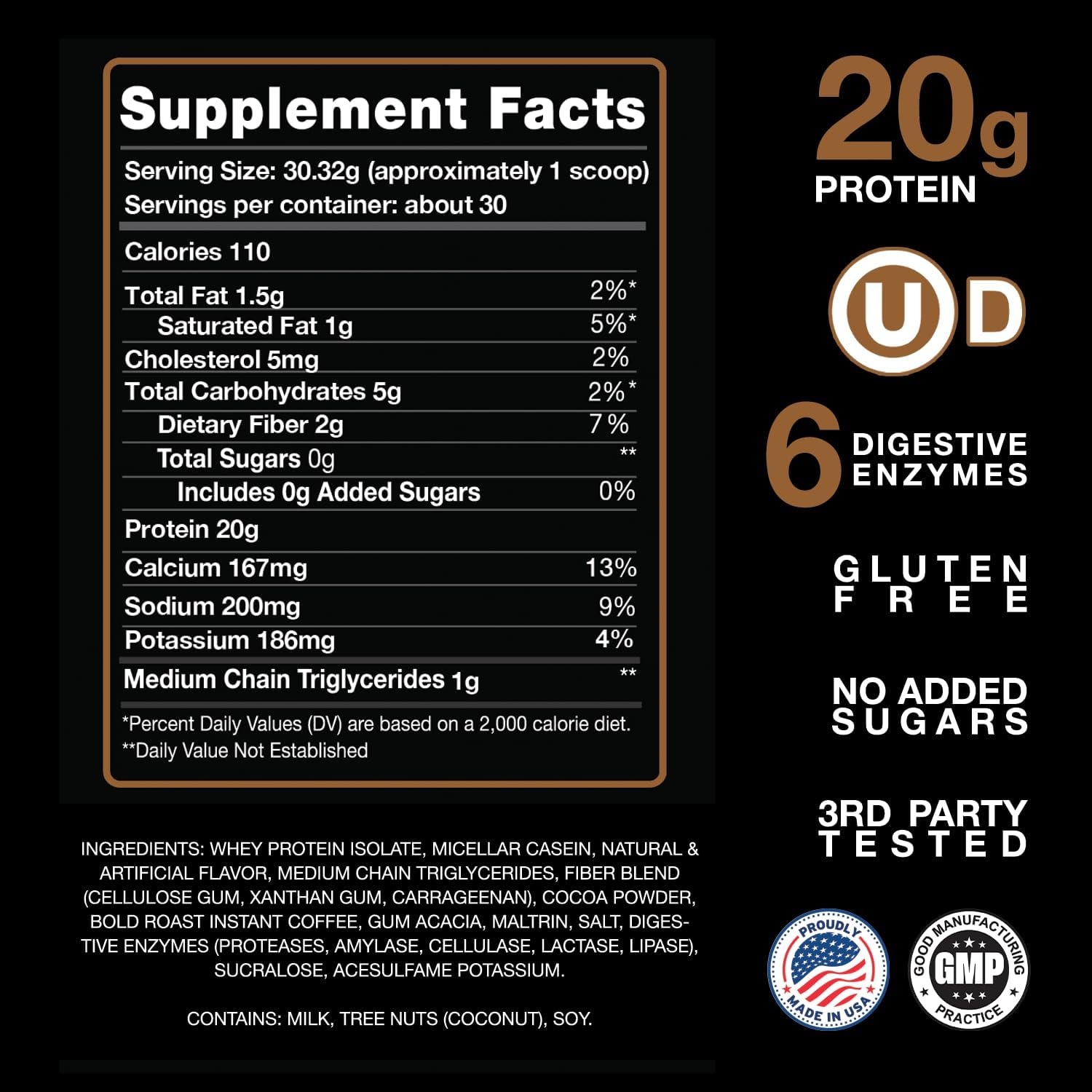 Devotion Nutrition Protein Powder Blend | Gluten Free, Keto Friendly, No Added Sugars | 1g MCT | 20g Whey & Micellar Protein | 2lb Tub (Mocha Java Chip)