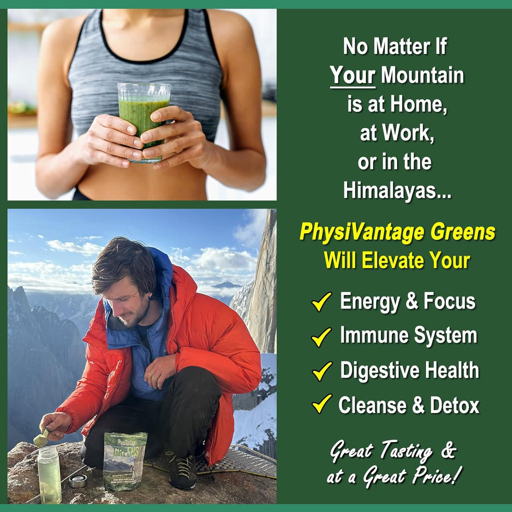 PhysiVantage - Organic Greens Powder - Helps Support Energy, Immunity, & Digestive Health - Prebiotics, Probiotics, Post-biotics - Natural Detox - Vegan - 25 Servings
