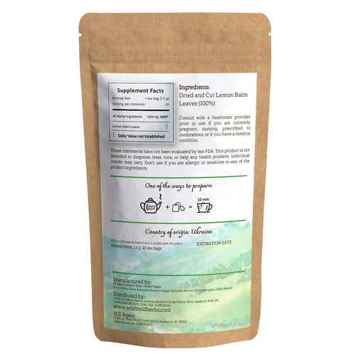 20 Bags Dried Lemon Balm Herb Frontier Loose Lemon Balm Tea (Melissa Officinalis Tea) - 20 Count 1.5 g Bags Melissa Herb Te De Toronjil
