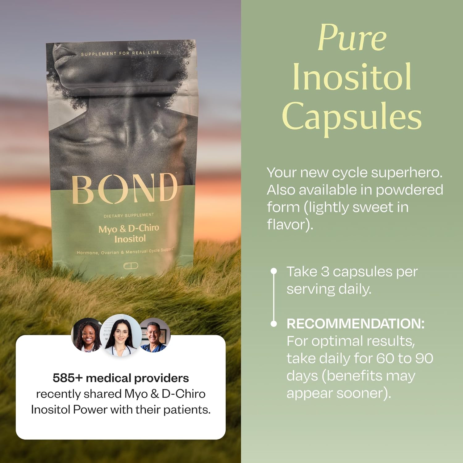 BOND Inositol Capsules: Myo & D-Chiro Inositol, Ovarian & Menstrual Support, Hormone Balance for Women, 40:1 Ratio, 90 Vegan Capsules