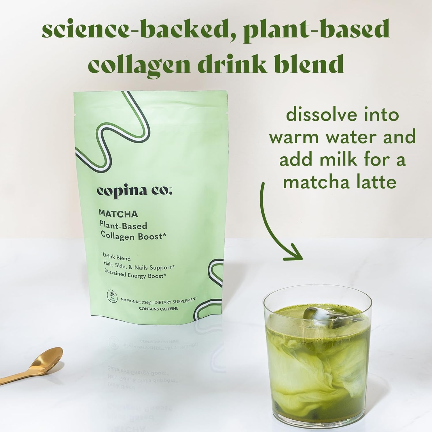Matcha Beauty Vegan Collagen Booster Drink Blend: Plant Based Collagen Support Smoothie Drink Vegan Creamy Blend | Matcha Flavor | 1 Bag - 25 Servings per Bag