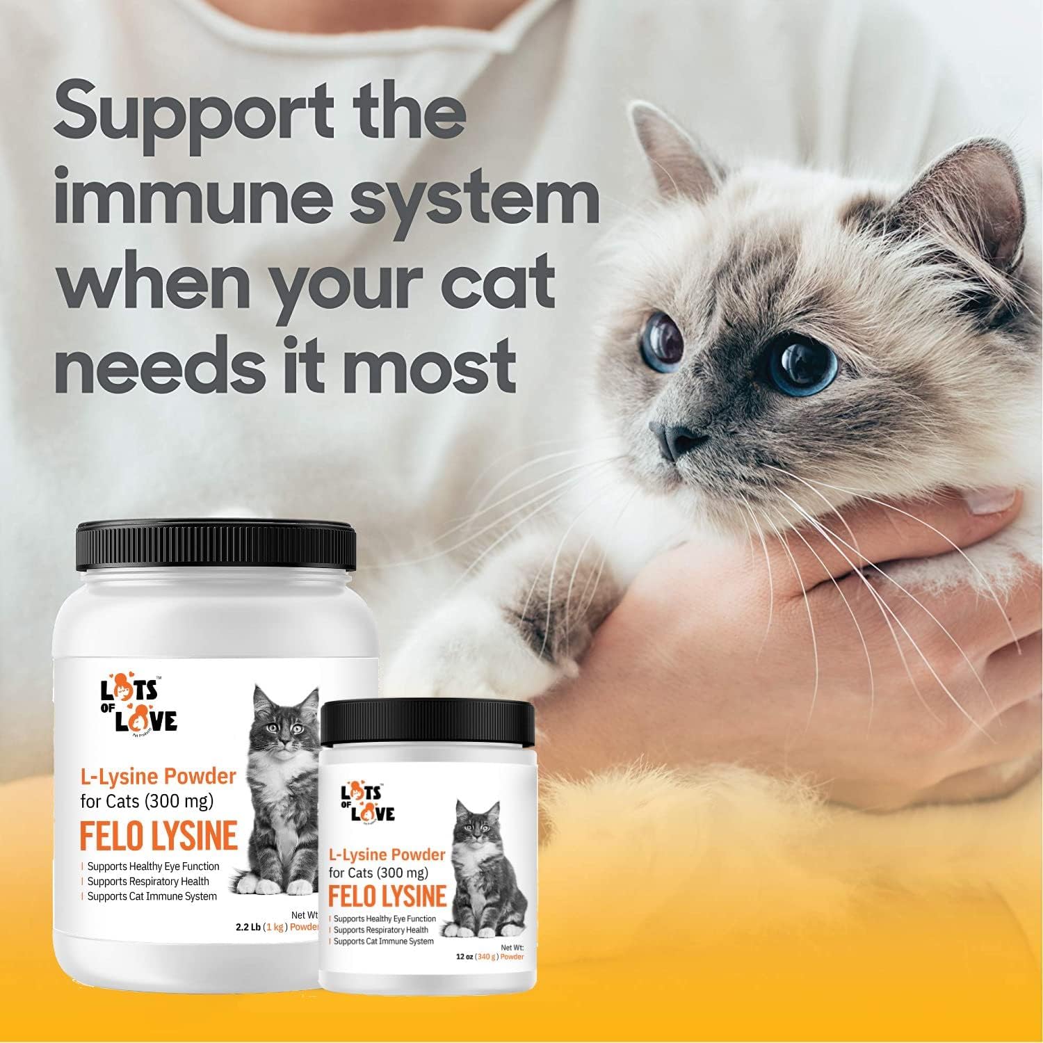 FELO LYSINE - L-Lysine Powder for Cats 300 mg (Thomas Pet Earlier), 1 Kg or 2.2 lb