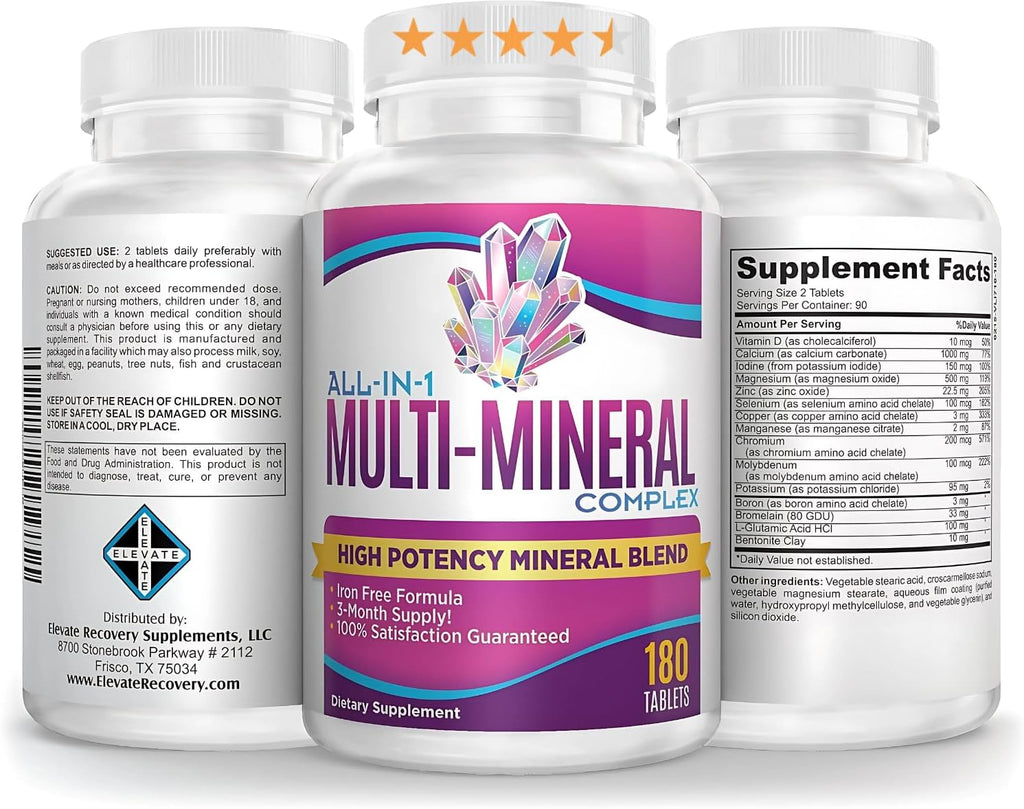 All-in-1 Multimineral Supplement Blend (Iron Free Formula) Multiminerals | Trace Minerals | High-Potency Multi Mineral Supplements | Mineral Complex | 90-Day Bulk Supply | 180 Tablets