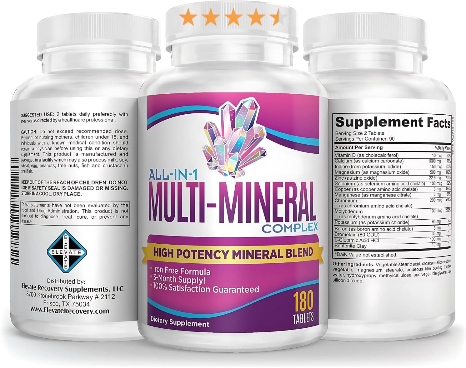 All-in-1 Multimineral Supplement Blend (Iron Free Formula) Multiminerals | Trace Minerals | High-Potency Multi Mineral Supplements | Mineral Complex | 90-Day Bulk Supply | 180 Tablets