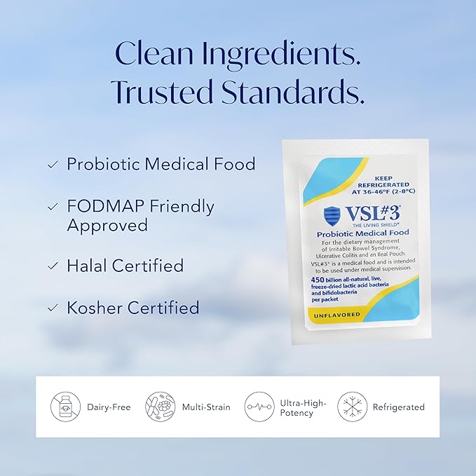 VSL#3® Probiotic Powder for Digestive Health, IBS & UC Symptoms - 450B CFUs, High-Potency, Multi-Strain, Live, Refrigerated Probiotic, Medical Food for Gut Health Support in Men & Women, 30 Pack