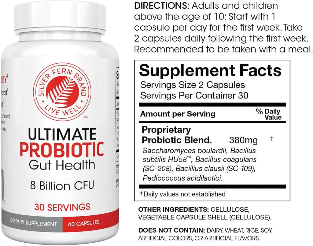 Silver Fern Gut Rehab Kit - 30 Day Supply - Cleanse Daily (1 Bottle = 120 Capsules) & Ultimate Probiotic (1 Bottle = 60 Capsules) - Immunoglobulins & Spore Forming Probiotics