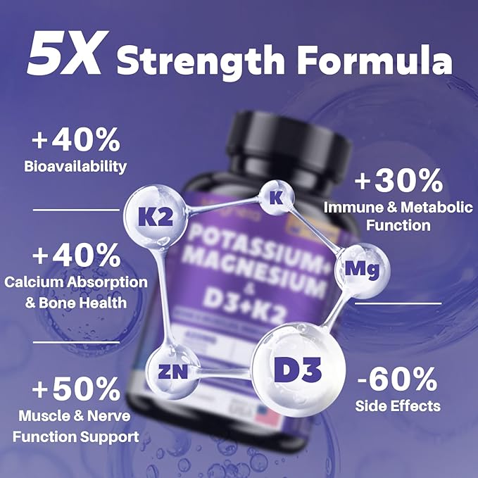 High-Potency Vitamin D3 10000IU K2 (MK-7) Potassium Magnesium Supplement - Advanced Synergistic Complex for Bone, Immune Health, Mood Balance & Energy Support