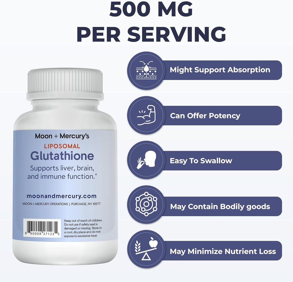 Liposomal Glutathione Non-GMO, Gluten Free 500mg Supplement - May Provide Immune Support, Liver Detox, Brain Health and Heart Health - 60 Glutathione Capsules