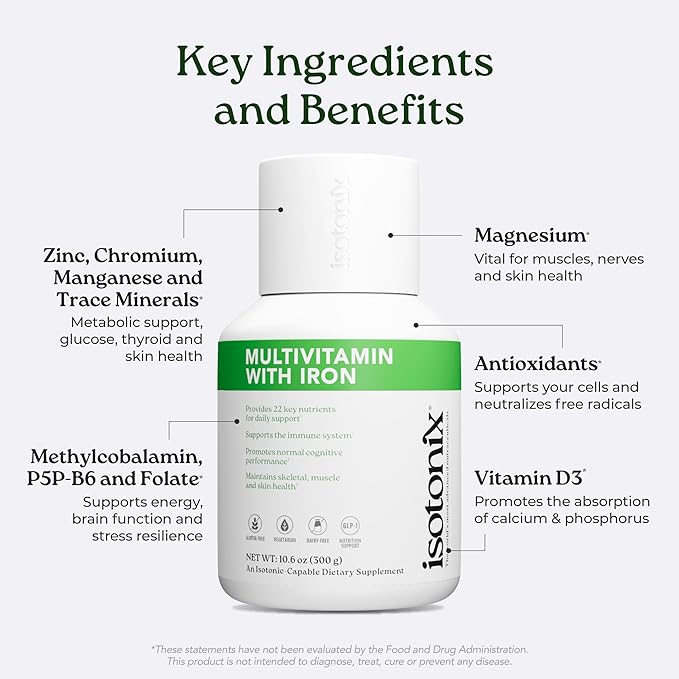 Isotonix Multivitamin with Iron — Methylated B-Complex & Antioxidants for Energy, Immune & Nervous System Support, Isotonic Powder, Vegetarian, Gluten-Free, 90 Servings