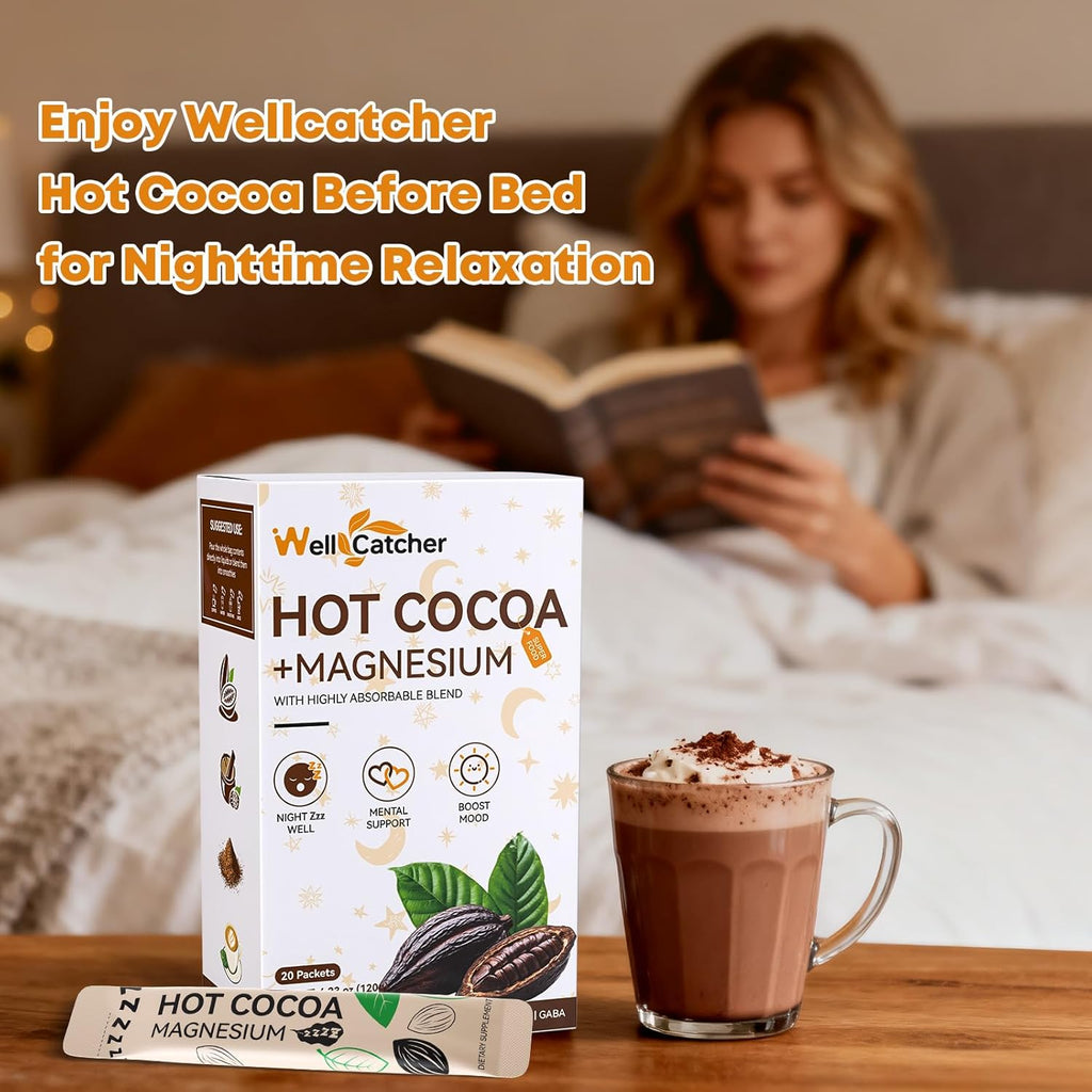 Nighttime Sleep Hot Cocoa with Magnesium: Mushroom Hot Chocolate Powder with Ashwaganda Lion's Mane Reishi Support Healthy Mood Sleep, Melatonin-Free Vegan Organic Non-GMO 20 Servings