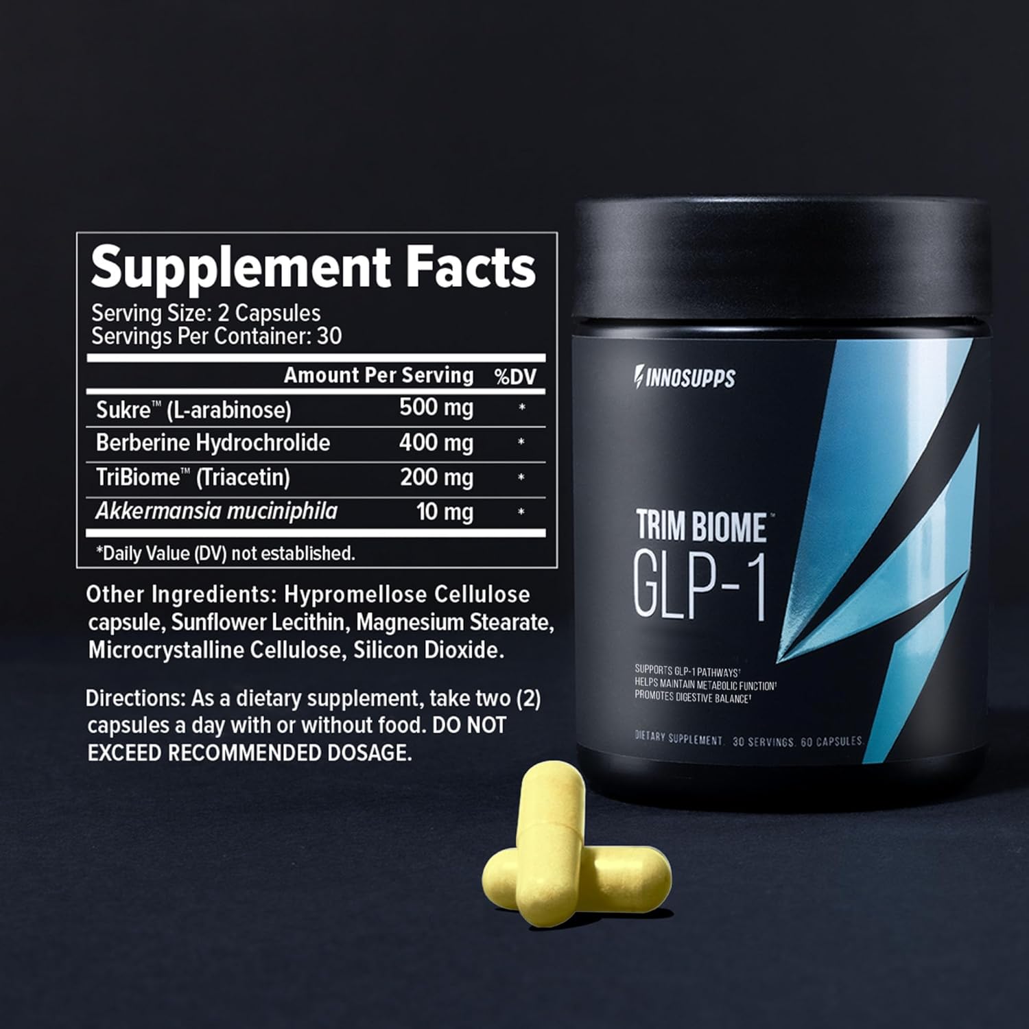 InnoSupps Trim Biome™ GLP-1 | Gut Health + Metabolic Support* | Prebiotic + Probiotic + Postbiotic | Akkermansia + Berberine | 60 Capsules. 30 Servings