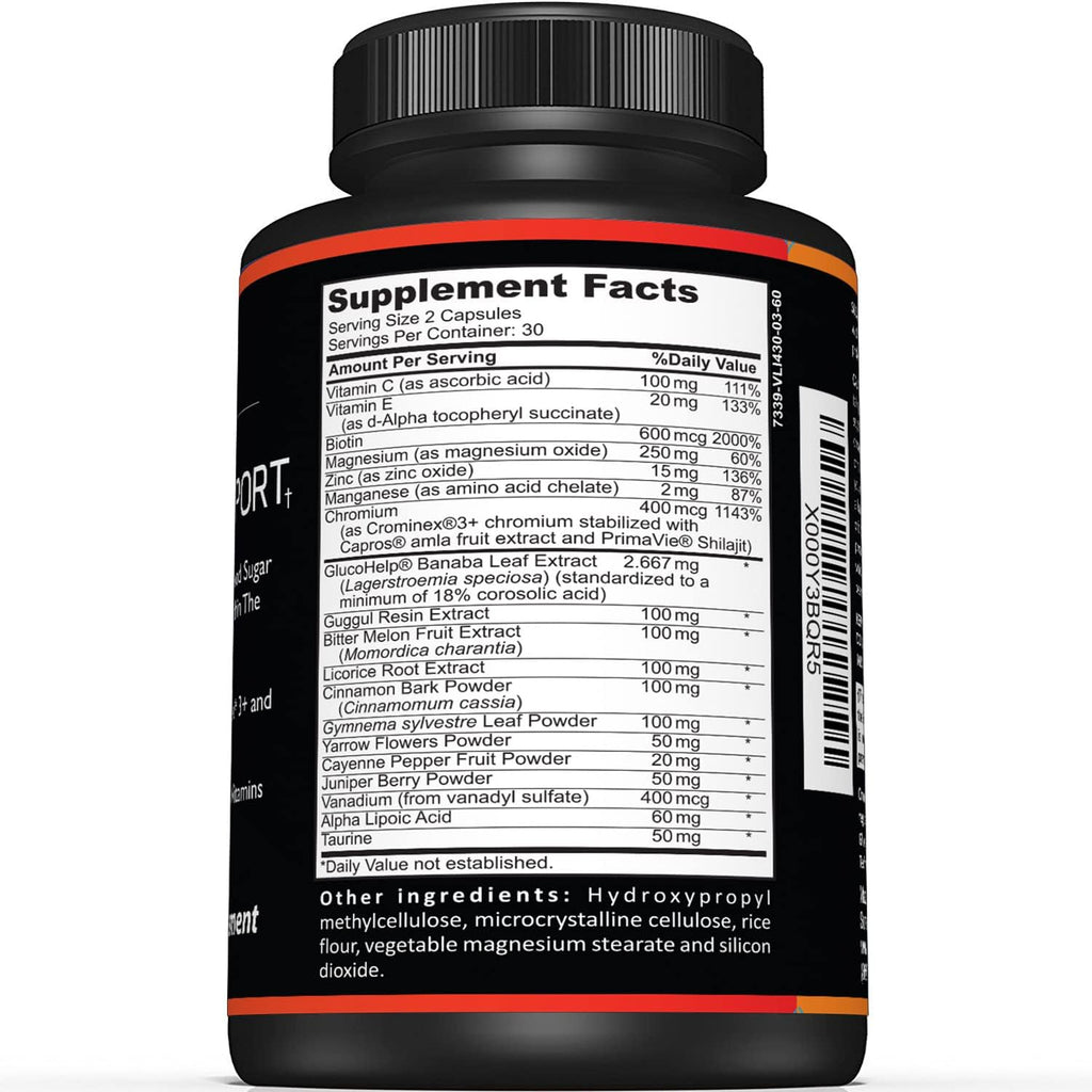 Premium Blood Sugar Support Supplement–Supports Healthy Blood Sugar Levels Already Within Normal Range – Includes Bitter Melon Extract, Vanadium, Chromium, Cinnamon, & Alpha Lipoic Acid-60 Capsules