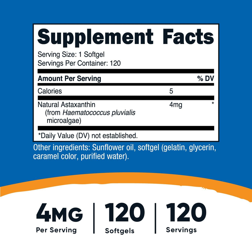 Nutricost Astaxanthin 4mg, Gluten Free and Non-GMO, 120 Softgels (4 Month Supply)