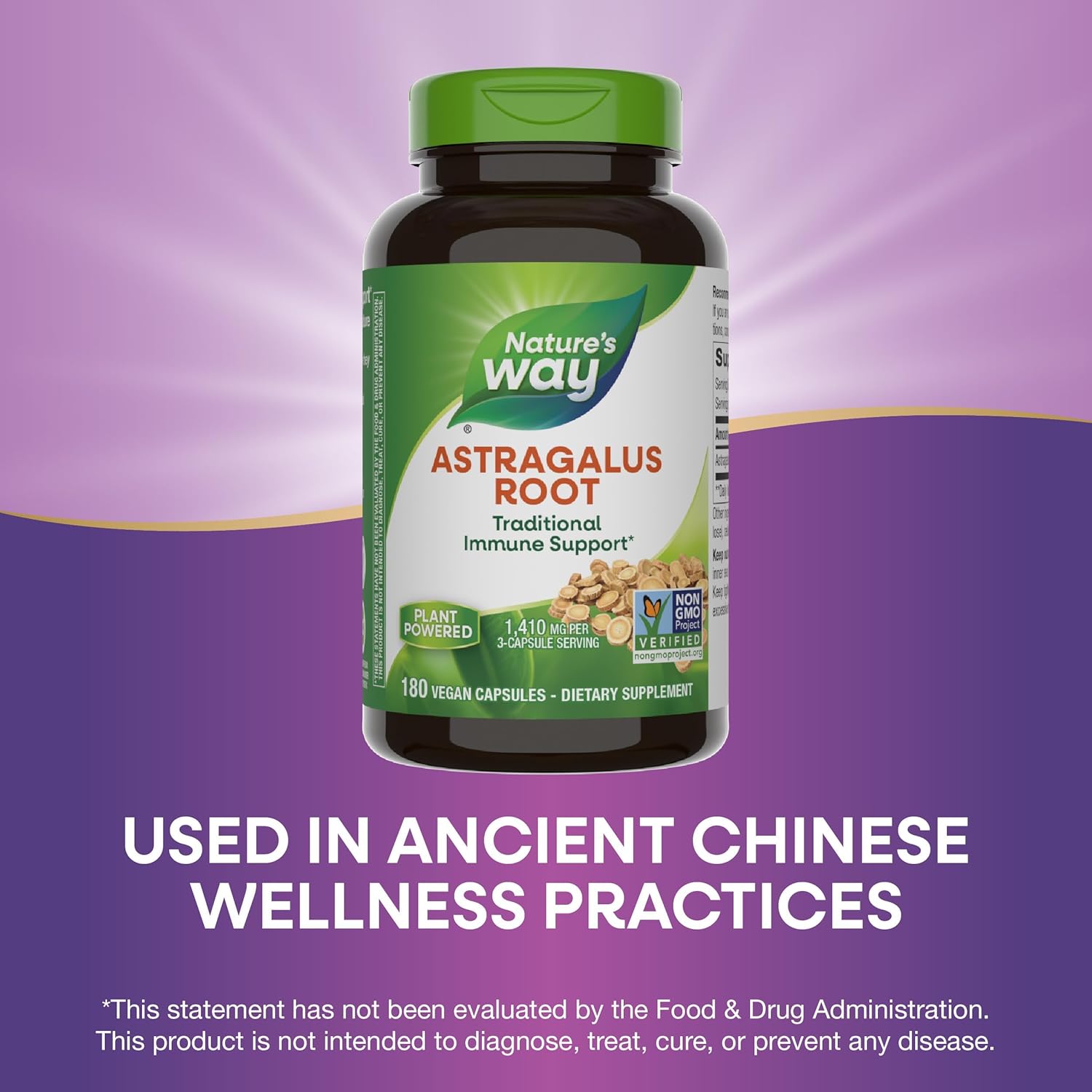 Nature's Way Astragalus Root - Astragalus Root Herbal Supplement - Traditional Immune Support* - Non-GMO Project Verified - Gluten & Dairy-Free - 180 Vegan Capsules