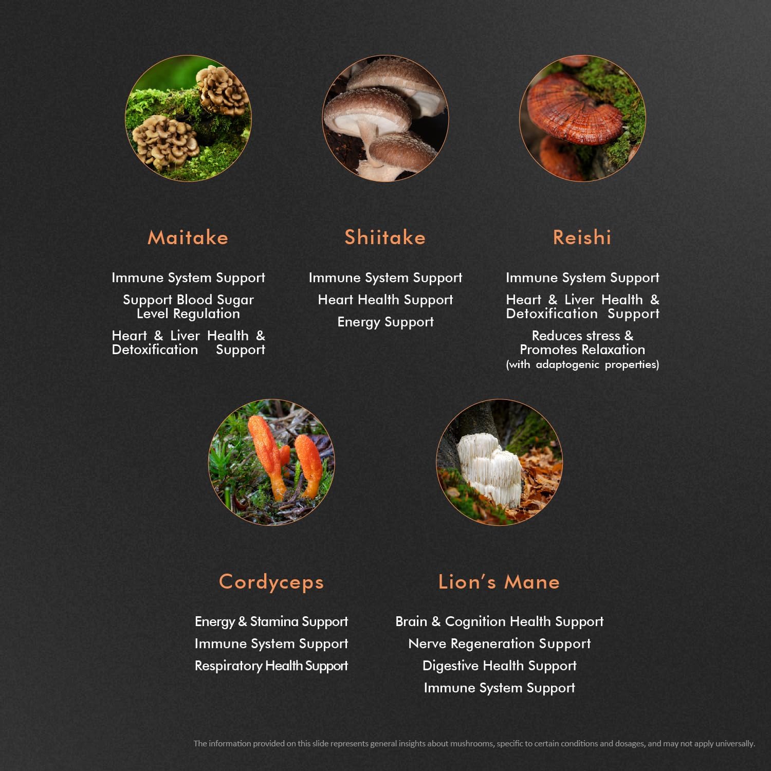 5 Mushroom Blend Supplement – with Reishi, Lions Mane, Maitake, Shiitake & Cordyceps – Natural Energy, Stress Relief & Immune Support – Nootropic Vegan Capsules – 60 Count - 2 Months Supply