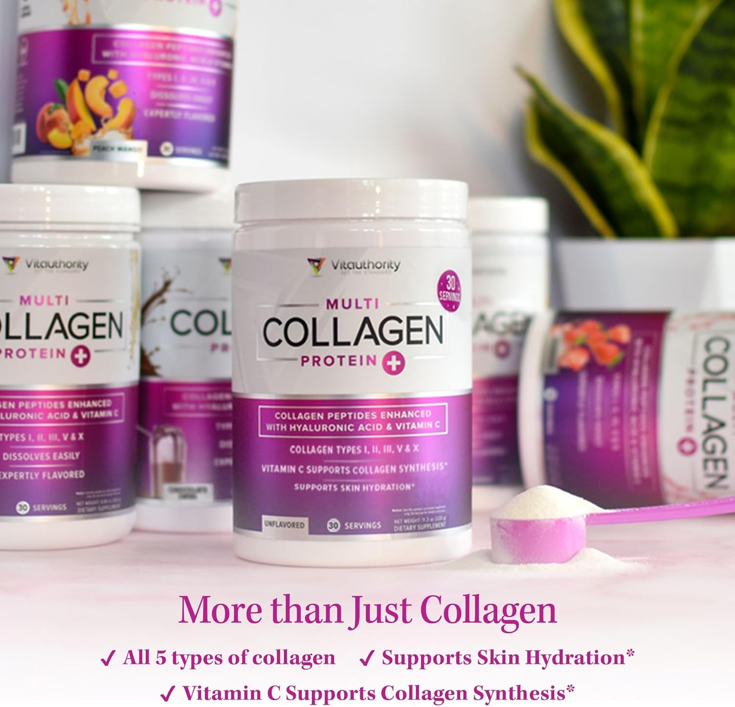 Multi Collagen Peptides Powder for Women - Hydrolyzed Flavored Collagen Powder for Women with Types I II III V & X Vitamin C & Hyaluronic Acid for Hair Skin and Nails (Pink Lemonade) - 30 Servings