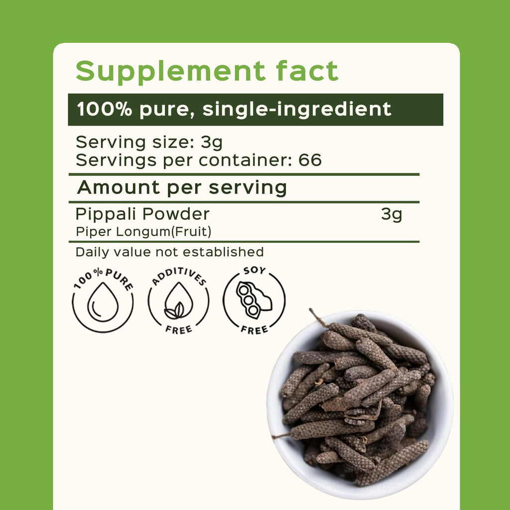 bixa BOTANICAL Long Pepper Powder| Pippali (Piper Longum) | Ayurvedic Supplement & Meat Seasoning | Strong Aroma, Steam Treated, Vegan, Non GMO & 100% Pure |200 GMS /7 Oz