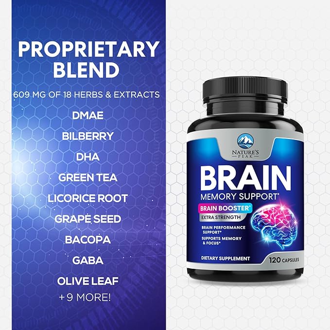 Brain Memory Supplement - 3X Strength Nootropics for Concentration, Clarity & Focus Support - Brain Health Cognitive Vitamins with Bacopa, Phosphatidylserine & DMAE, Brain Booster Pills, 120 Capsules