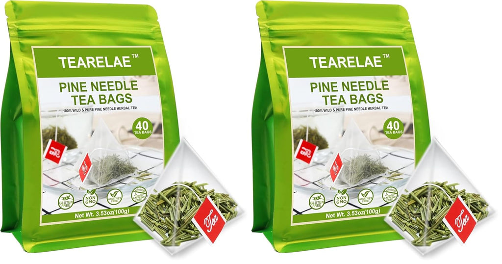 TEARELAE - Pine Needle Tea Bags - 3.53oz/100g (2.5g X 40 Bags) - 100% Pure Natural Dried Masson Pine Needles - Cut & Sifted - Caffeine-free (Pack of 2)