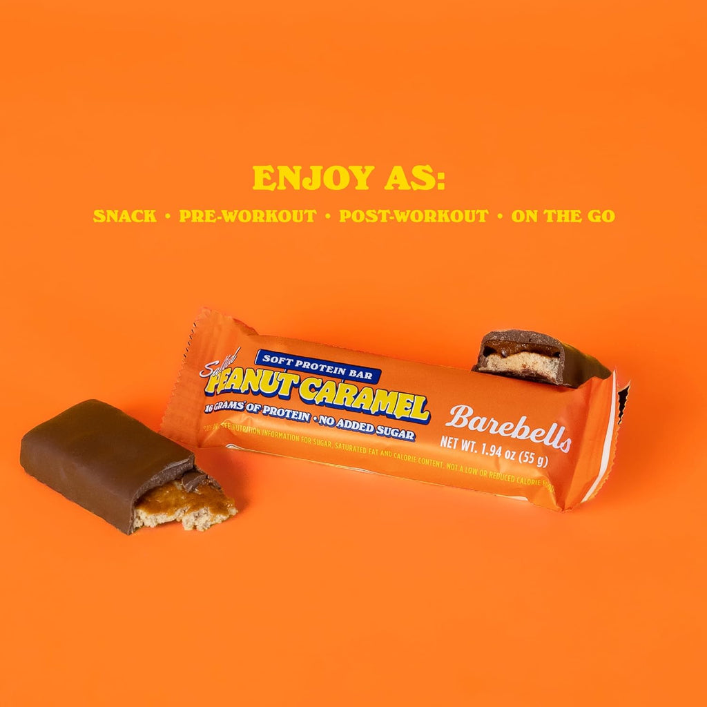 Barebells Soft Protein Bars, Salted Peanut Caramel - 12 Count, 16g High Protein Treats - Chocolate Nutrition Bar with 1g Total Sugars - On The Go Breakfast or Post-Workout Snack