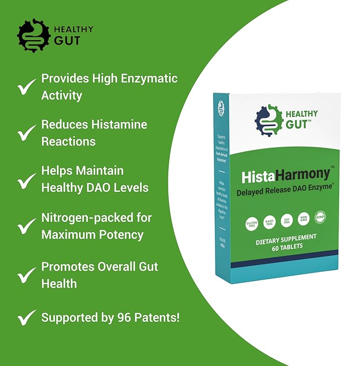 Healthy Gut HistaHarmony | Delayed Release DAO Enzyme Supplement | 30,000 HDU Diamine Oxidase Histamine Blocker | 60 Servings