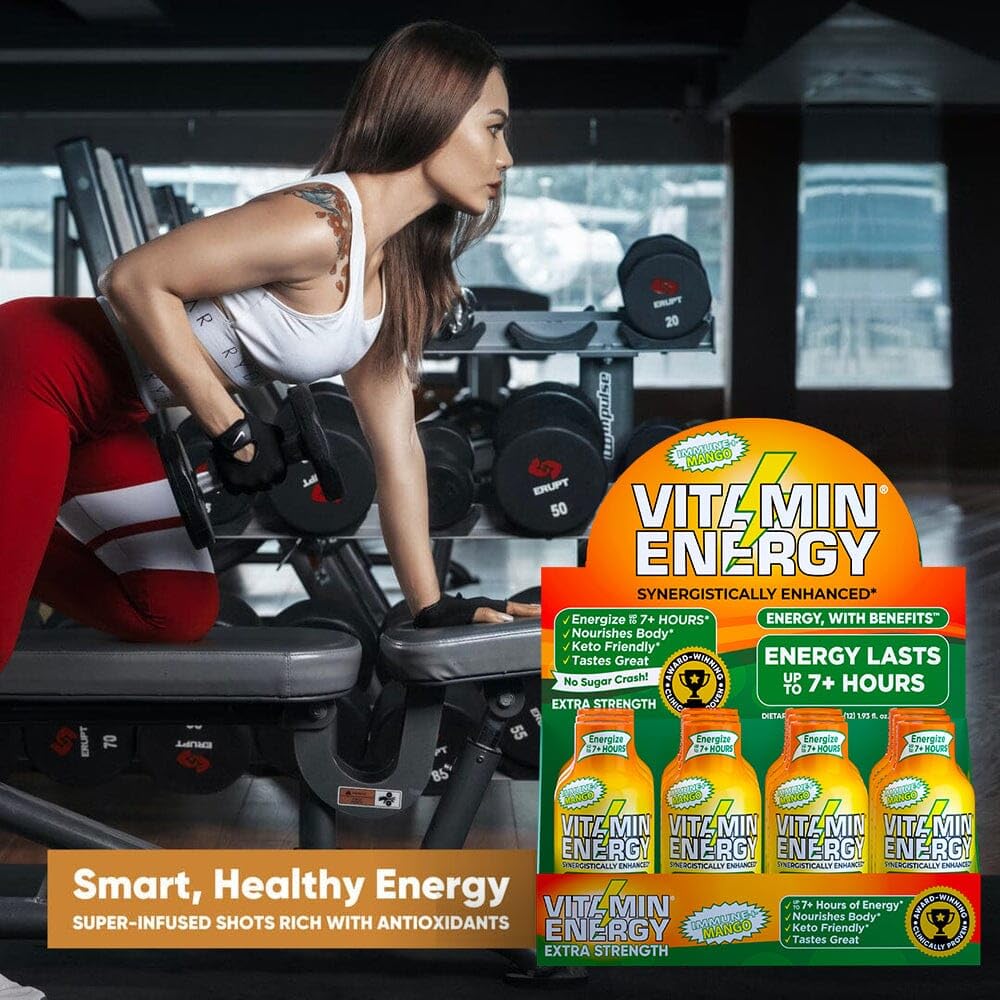 Vitamin Energy Immune+ Extra Strength Energy Shot Mango 12 Pack, 260mg Natural Caffeine, B-Vitamins, Citicoline, Green Tea, Immunity & Focus Support, Zero Sugar, Gluten-Free 1.93 fl oz