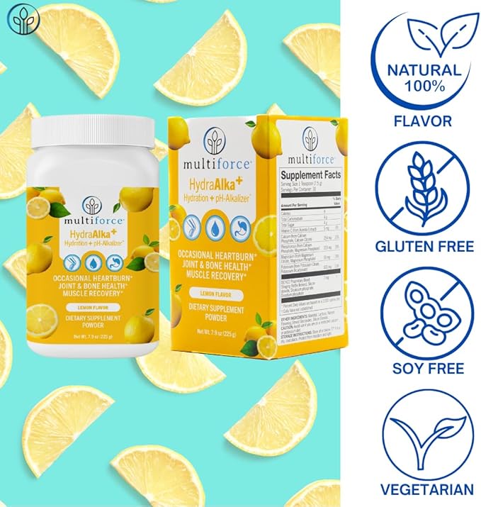 HydraAlka+ Premium Alkalizing Supplement | Beats Acid & Non-Chronic Heartburn | Hydrates with Electrolytes | Supports pH Balance, Muscle Recovery & Bone Health | 30 Servings, 3 Flavors