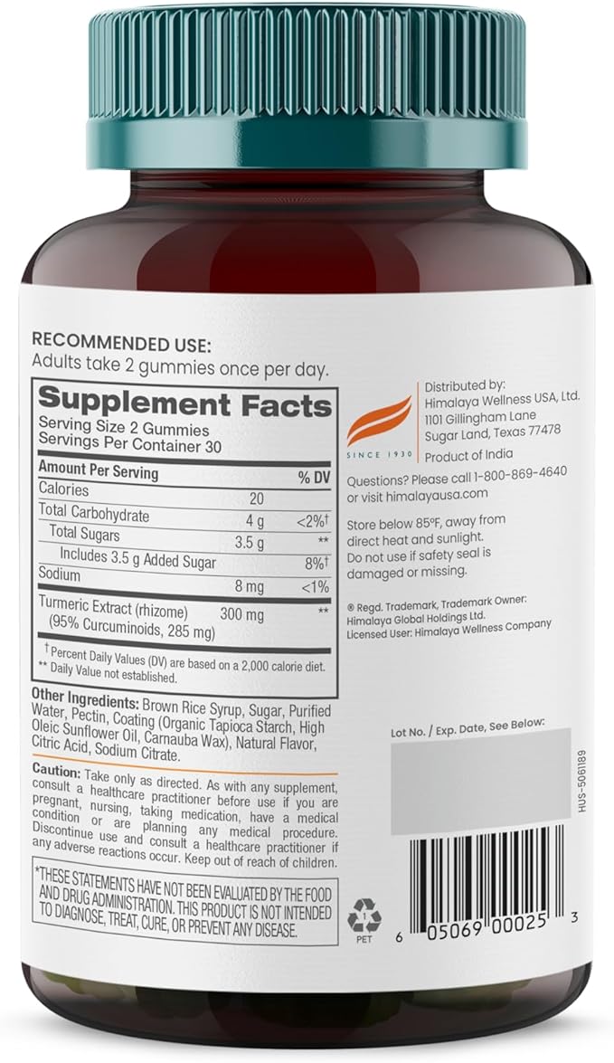 Himalaya Turmeric Gummies, Herbal Gummy Supplement for Joint Health, Mango Flavor, Vegan, Gluten Free, 285 mg, 60 Gummies