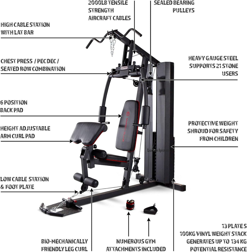 Marcy Multifunctional Workout Station 100lbs to 200lbs Stack Home Gym for Weightlifting and Bodybuilding