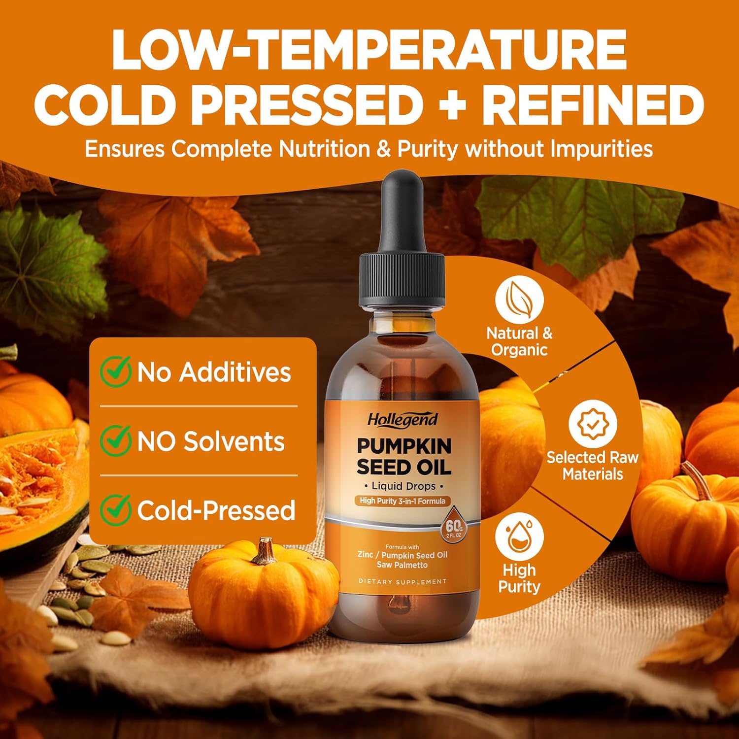 Pumpkin Seed Oil - Organic Pumpkin Seed Extract Supplements Liquid Drops with Saw Palmetto for Hair Growth, Prostate & Urinary Health, Cold Pressed, Lemon, Vegan, Non-GMO, 2 Fl Oz