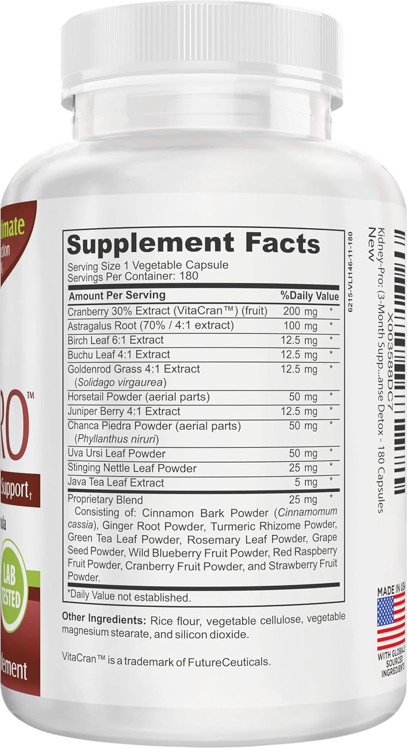 Kidney-PRO (3-Month) with 21 Active Kidney Health Supplements | All-in-1 Formula | Urinary Tract & Renal Health Supplement | Advanced Kidney Support for Men & Women | 90-Day Bulk Supply | 180 Capsules
