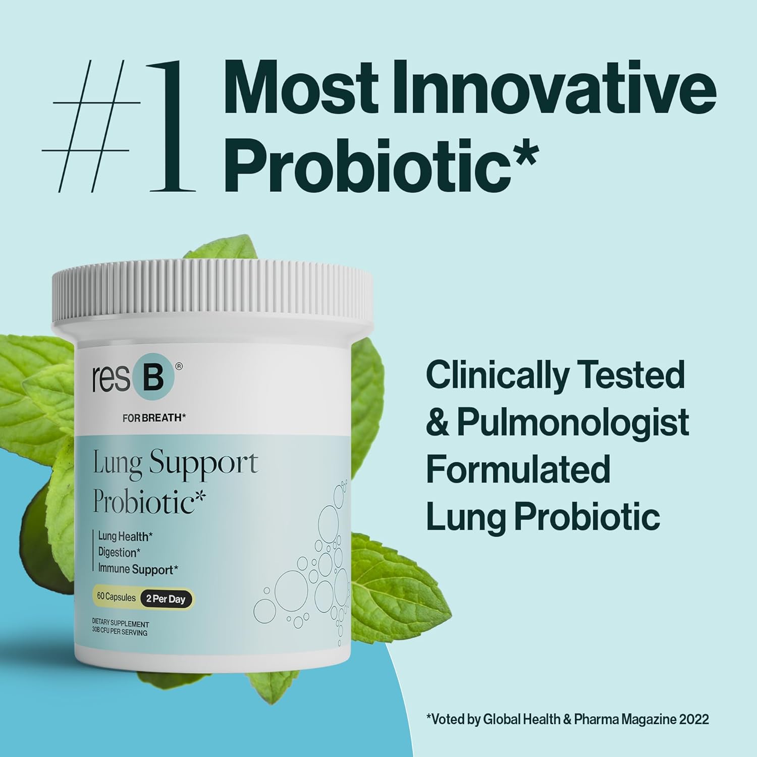 resB Lung Support Probiotic Supplement - Lung Health Supplement for Smokers, Gut Health, Immune Support, Respiratory Care, Holy Basil, Turmeric, Clinically Trialed - 180 Capsules (3 Bottles)