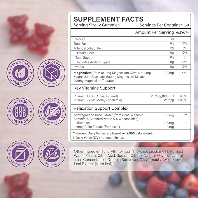 Magnesium Gummies for Stress & Sleep - 300mg Magnesium Complex with Glycinate, Citrate, Malate & Taurate - Supports Relaxation, Muscle & Heart Health - Vegan, Sugar-Free, Non-GMO - 180 Gummies