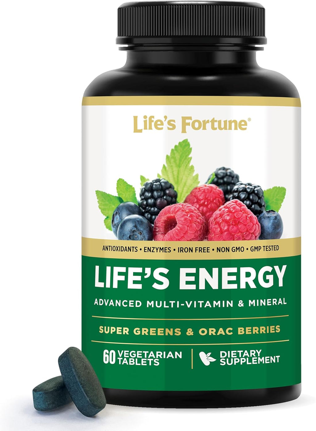 Life's Energy Advanced Daily Multivitamin for Men & Women, Energy and Immune Support Supplement with Super Greens, Antioxidants, Enzymes - Iron Free, Vegetarian, 60 Tablets by Life's Fortune