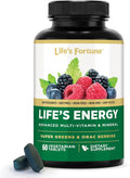 Life's Energy Advanced Daily Multivitamin for Men & Women, Energy and Immune Support Supplement with Super Greens, Antioxidants, Enzymes - Iron Free, Vegetarian, 60 Tablets by Life's Fortune