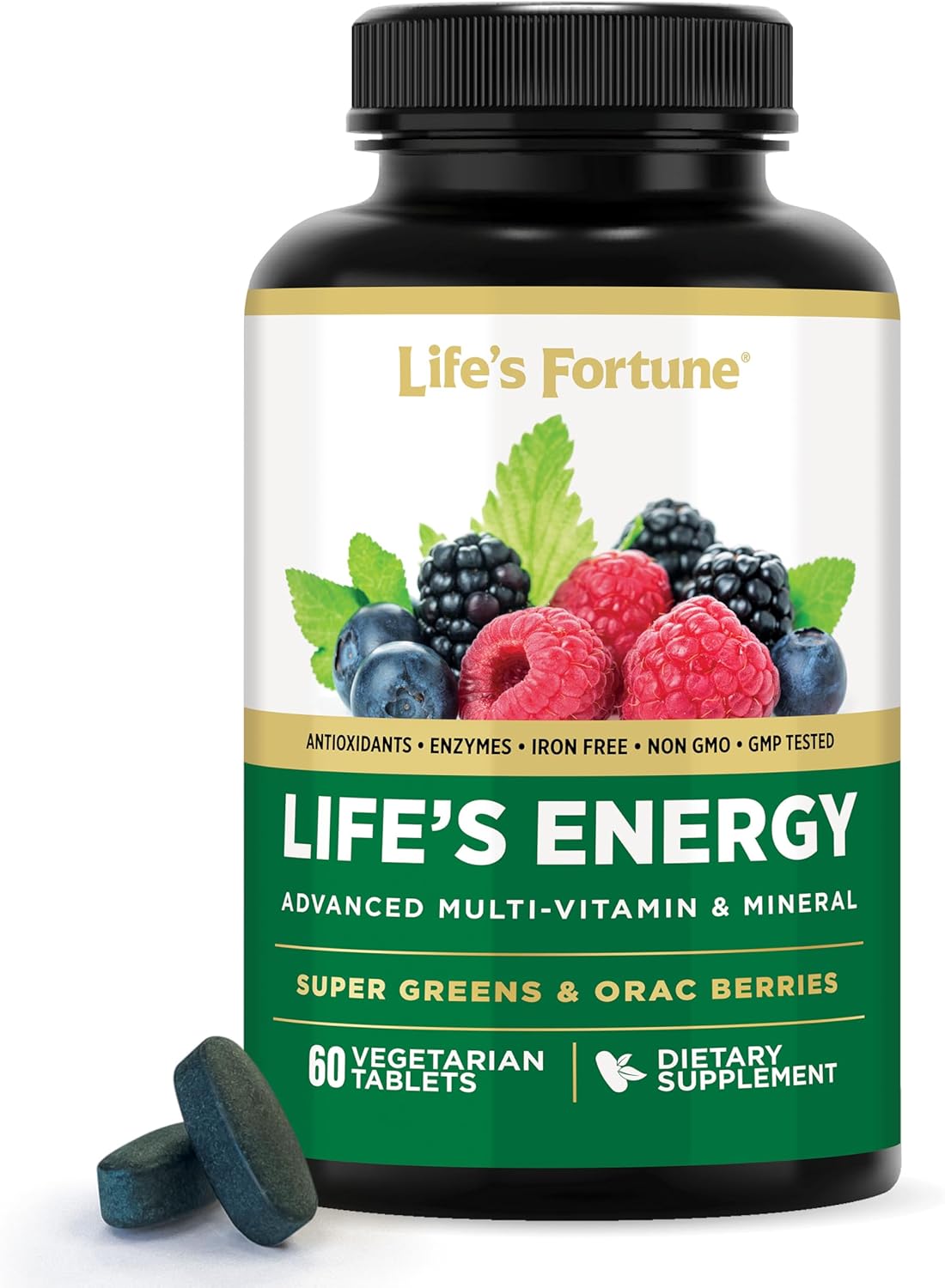 Life's Energy Advanced Daily Multivitamin for Men & Women, Energy and Immune Support Supplement with Super Greens, Antioxidants, Enzymes - Iron Free, Vegetarian, 60 Tablets by Life's Fortune