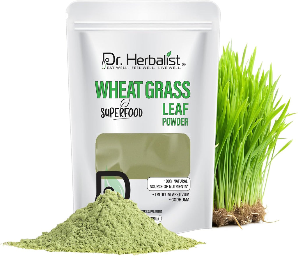 Dr. HERBALIST Wheatgrass Powder 200g | Rich in Chlorophyll, Antioxidants, and Nutrients | Organic Triticum aestivum Powder for Detox, Energy, and Wellness I Non GMO