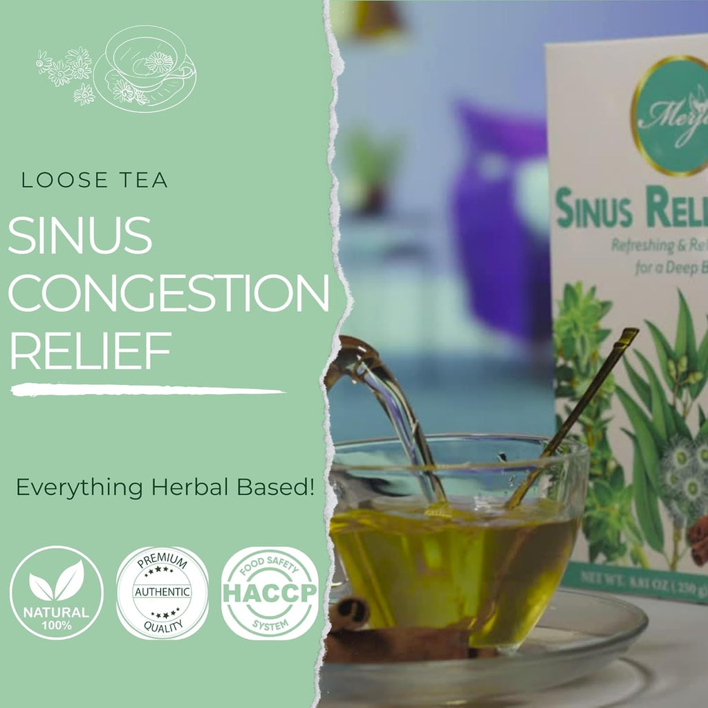 Merja Herbs Sinus Relief Tea - For Sinus Cleanse - Reduce Sinus Discomfort - Mediterranean Loose - Caffeine Free - 100% Natural & Premium Quality 250gr 8.82 oz