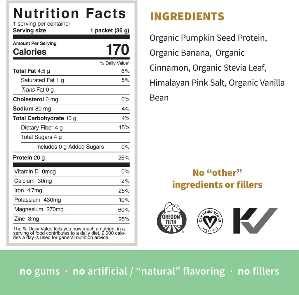 Sprout Living Organic Pumpkin Seed Protein Powder, Vanilla Flavor, 20 Grams of Plant Based Organic Protein Powder Without Sweeteners, Non-GMO, Dairy Free, Vegan, Gluten Free (1 Pound, 13 Servings)