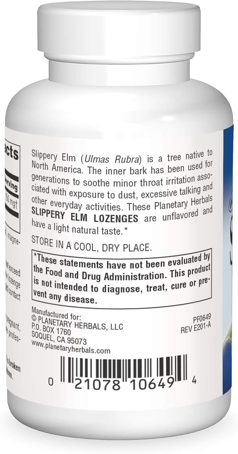 Planetary Herbals Slippery Elm Lozenges, Herbal Throat Support, 100 Lozenge