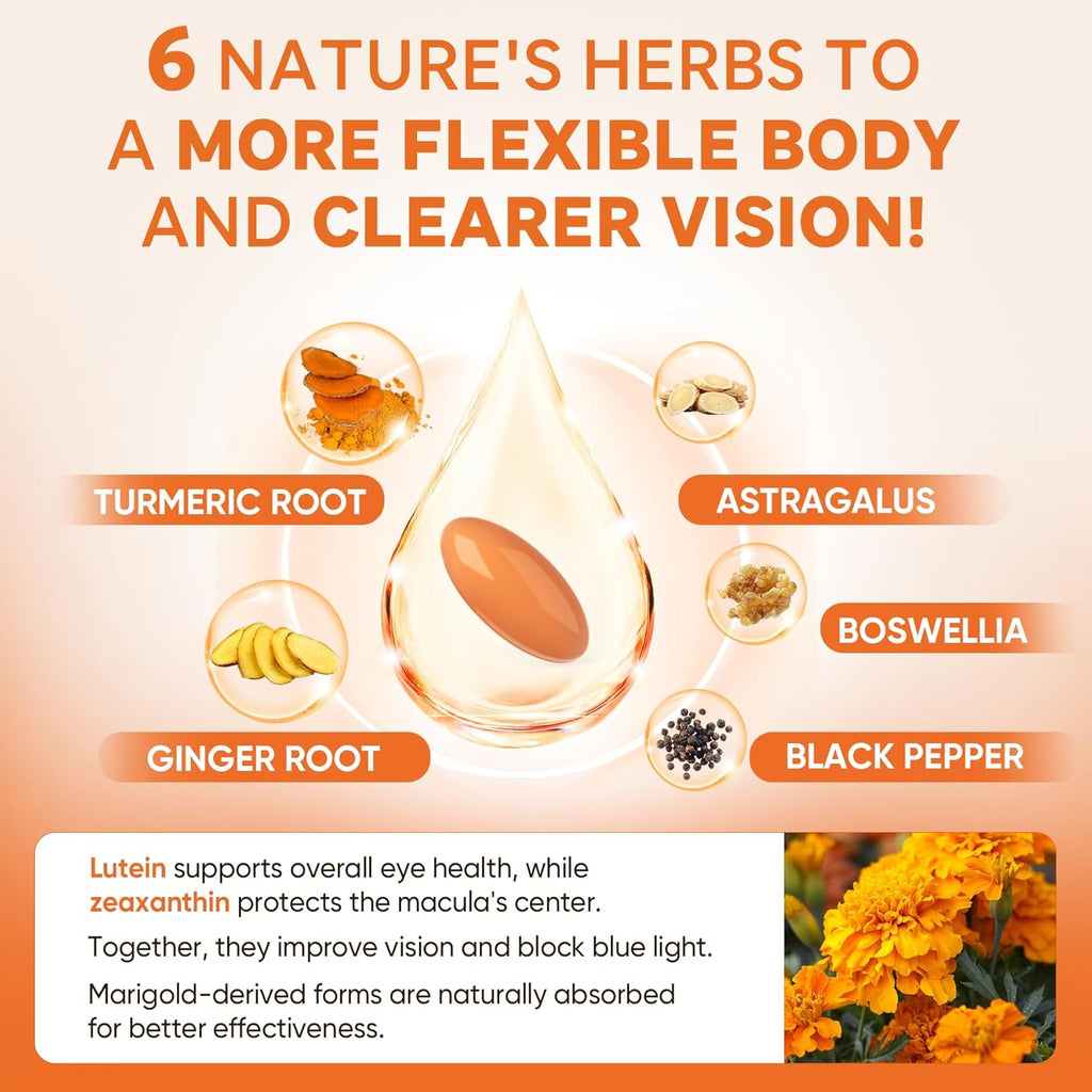 Liposomal Turmeric Curcumin Supplement for Superior Absorption, Turmeric and Ginger Softgel 2000mg with Black Pepper and 20mg Lutein Zeaxanthin, Supports Healthy Response & Eye, Non-GMO, 120 Pills