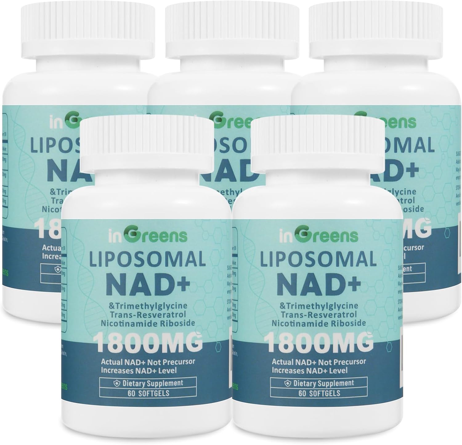 Liposomal NAD+ Supplement 1800 mg with Nicotinamide Riboside, Trans Resveratrol, Trimethylglycine, Replaces NMN, Boost NAD+, Aging Defense, Cellular Energy, 300 Softgels