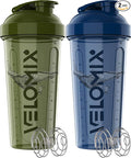 VELOMIX -2 Pack- 28 oz Protein Shaker Bottles for Protein Mixes - 2x Wire Whisk | Leak Proof Shaker Cups for Protein Shakes | Pre Workout Shaker Bottle | Shakers for Protein Shakes-Green&Blue