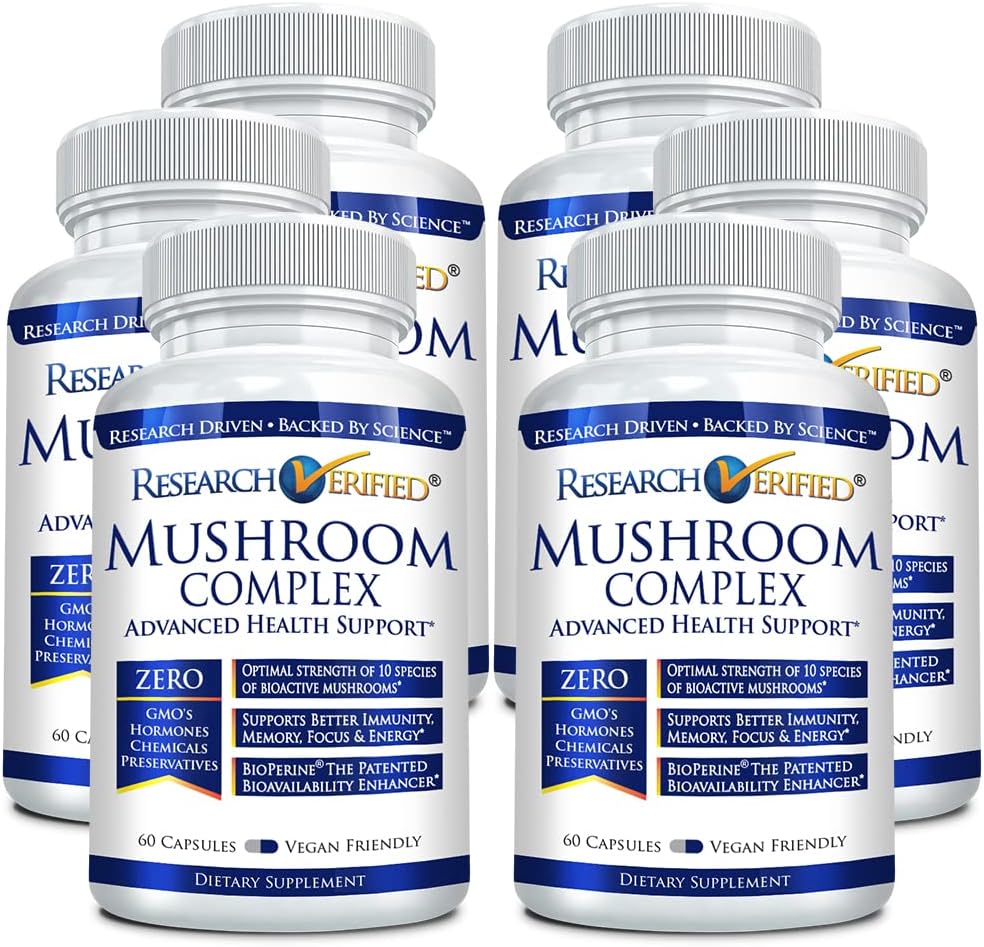 Research Verified Mushroom Complex - Support Immunity, Boost Antioxidants, Improve Cognitive Function - 10 Mushrooms Including Reishi, Maitake, and Shiitake - 360 Capsules - Vegan