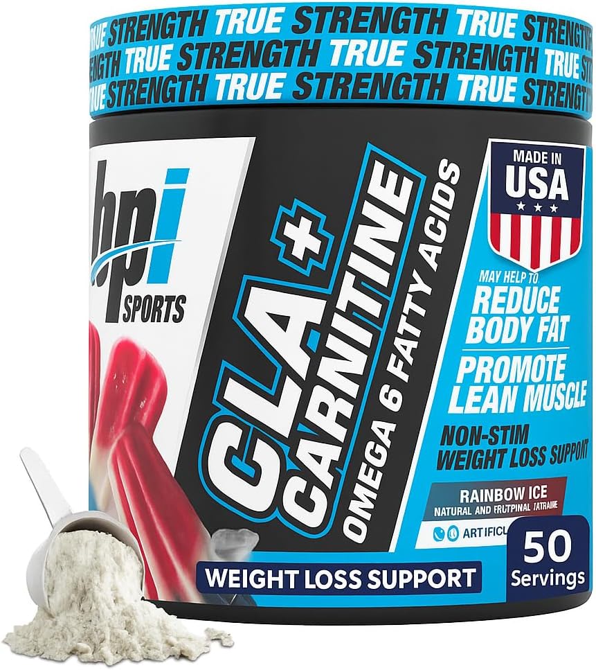 BPI Sports CLA+Carnitine – CLA L Carnitine & Linoleic Acid – L Carnitine Supplement for Weight Loss, Metabolism & Lean Muscle – Caffeine Free – Rainbow Ice – 50 Servings – 12.34 oz