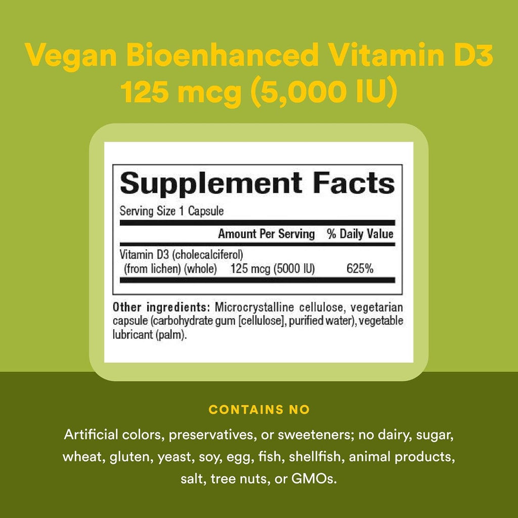 Natural Factors Whole Earth & Sea Vitamin D3 125mcg (5,000 IU), Vegan Bioenhanced, 60 Vegetarian Capsules