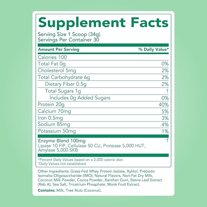 Clean Simple Eats Whey Protein Powder, Mint Chocolate Cookie Flavor, Naturally Sweetened, 100% Grass Fed Protein Powder with Digestive Enzymes, No Artificial Ingredients, Gluten Free, 10 Stick Packs