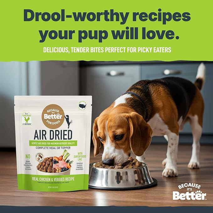Because It's Better Slow Baked and Air Dried Dog Food, Real Chicken and Veggies, 3lb Bag, Complete and Balanced Dry Dog Food, for All Life Stages